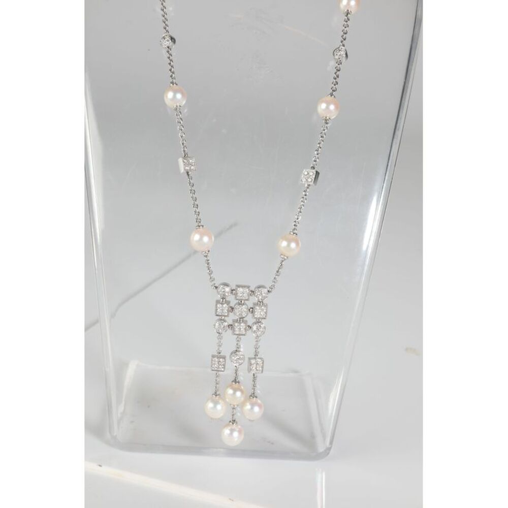 BVLGARI Lucea Pearl & Diamond Drop Necklace in 18K White Gold 1.56 CTW - Picture 5 of 5